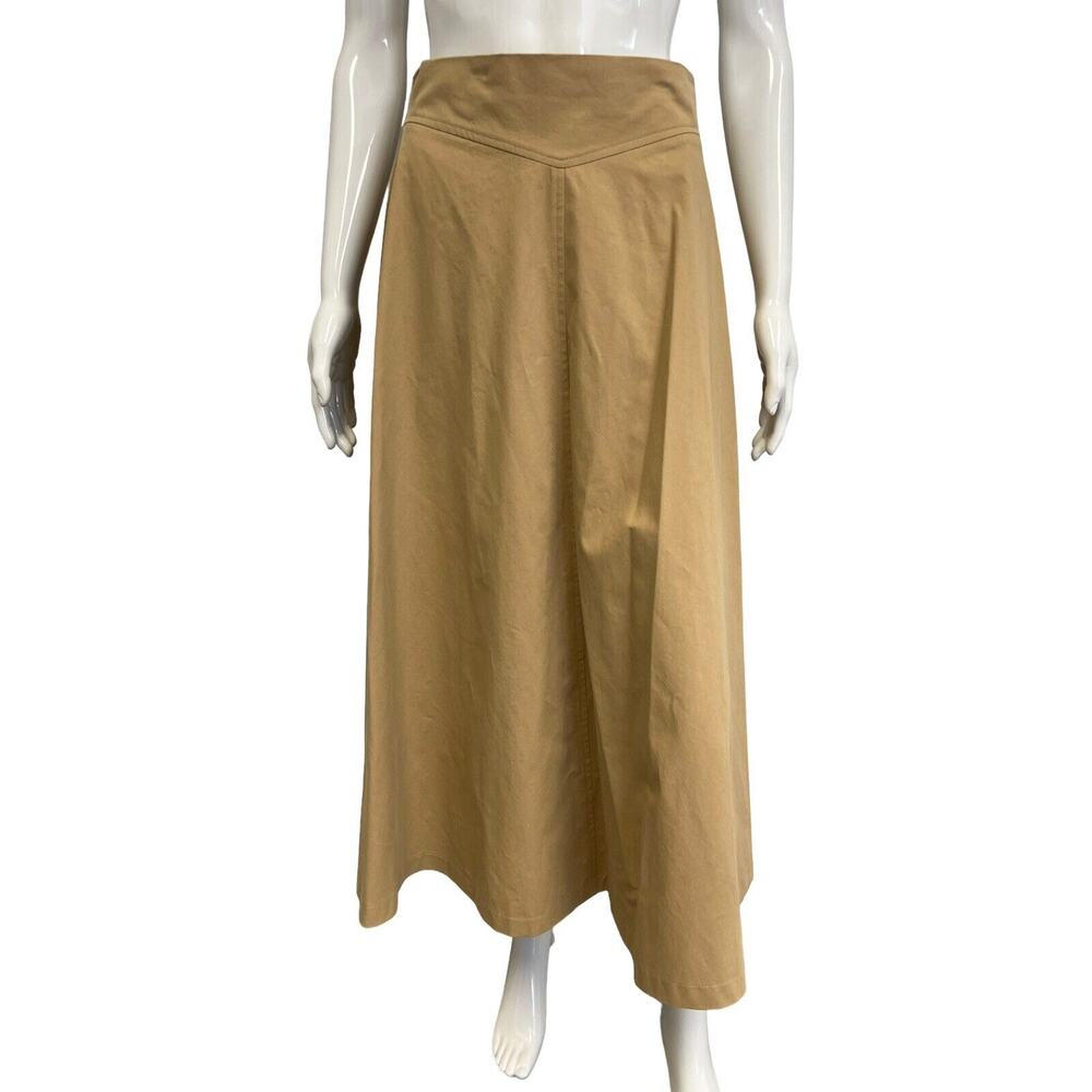 MIGNON DOO Tan Beige 100% Cotton Steampunk A-Line Midi Skirt Size M